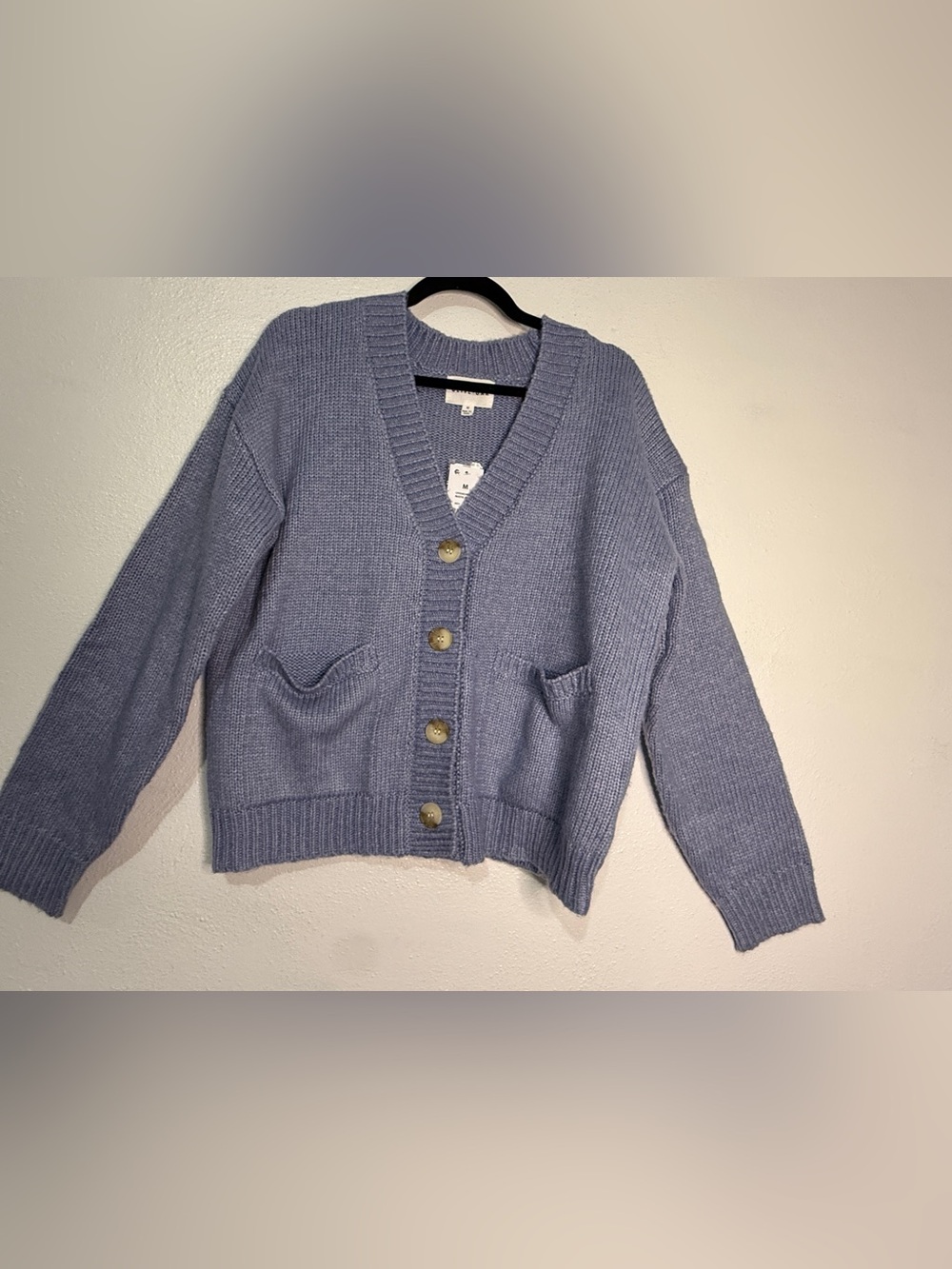 Olive + Oak Cozy V-Neck Button Cardigan Sweater - Heather Blue. Sz M. NWT.